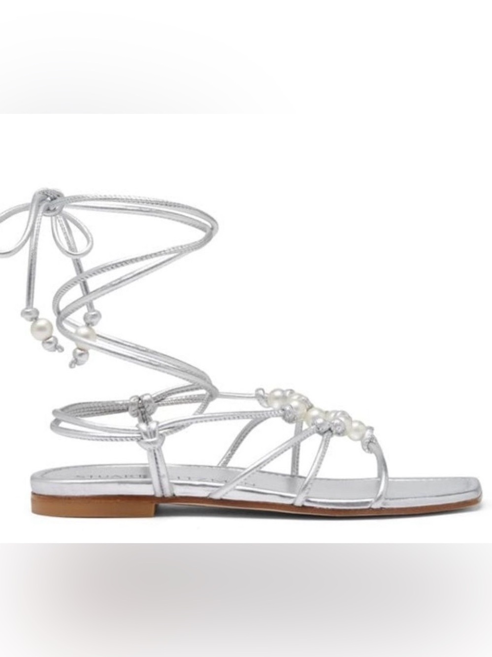 Stuart Weitzman Pearl Knot Lace-Up Sandals 8 MSRP $400